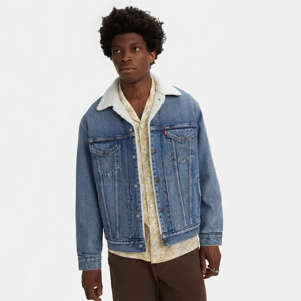 Levi's Men's Blue Vintage Sherpa Line‎ Denim Thermal Trucker Jacket Size 44